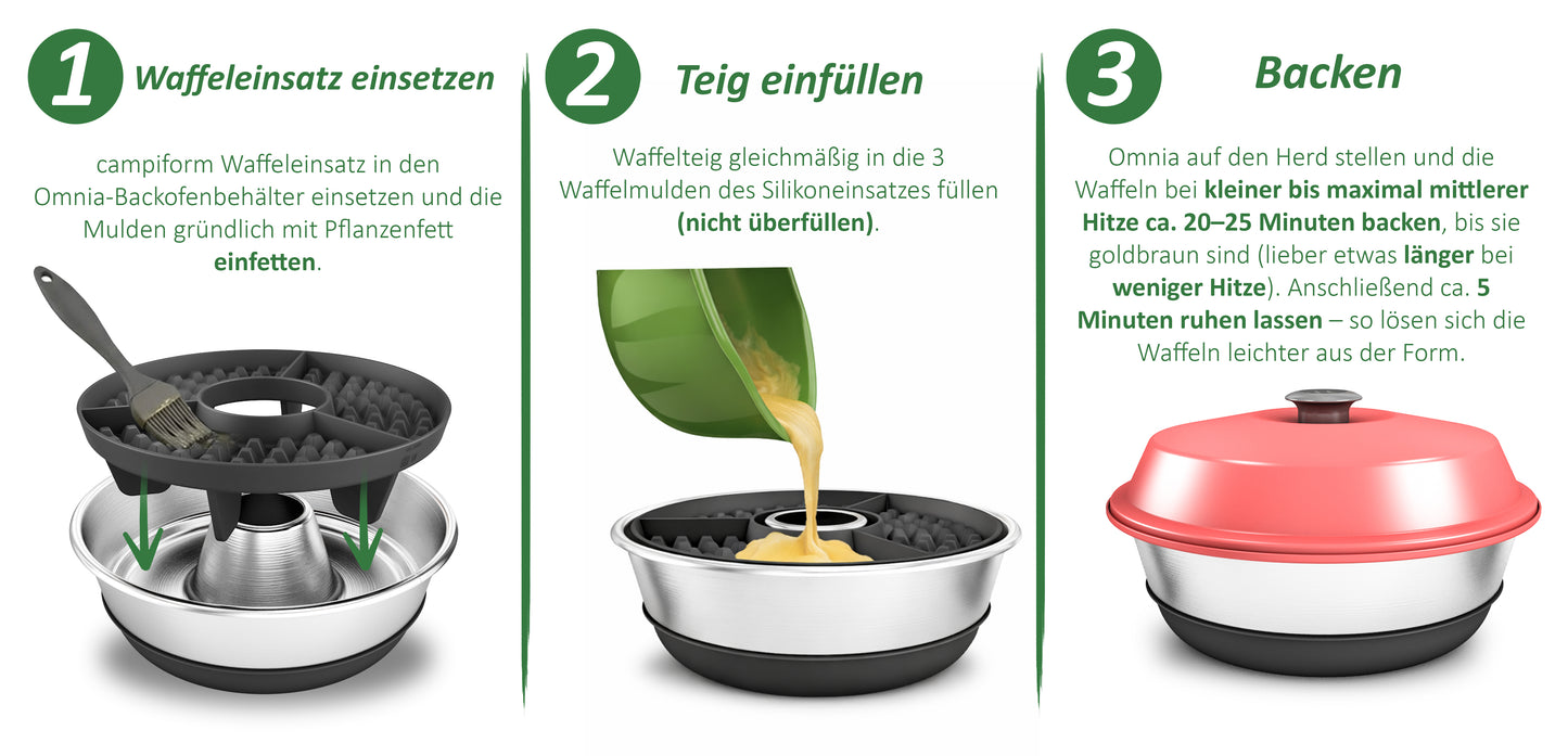 campiform Waffeleinsatz kompatibel mit dem Omnia Camping-Backofen – lebensmittelechter & hitzebeständiger Silikon-Waffeleinsatz – Zubehör für Camping, belgische Waffeln