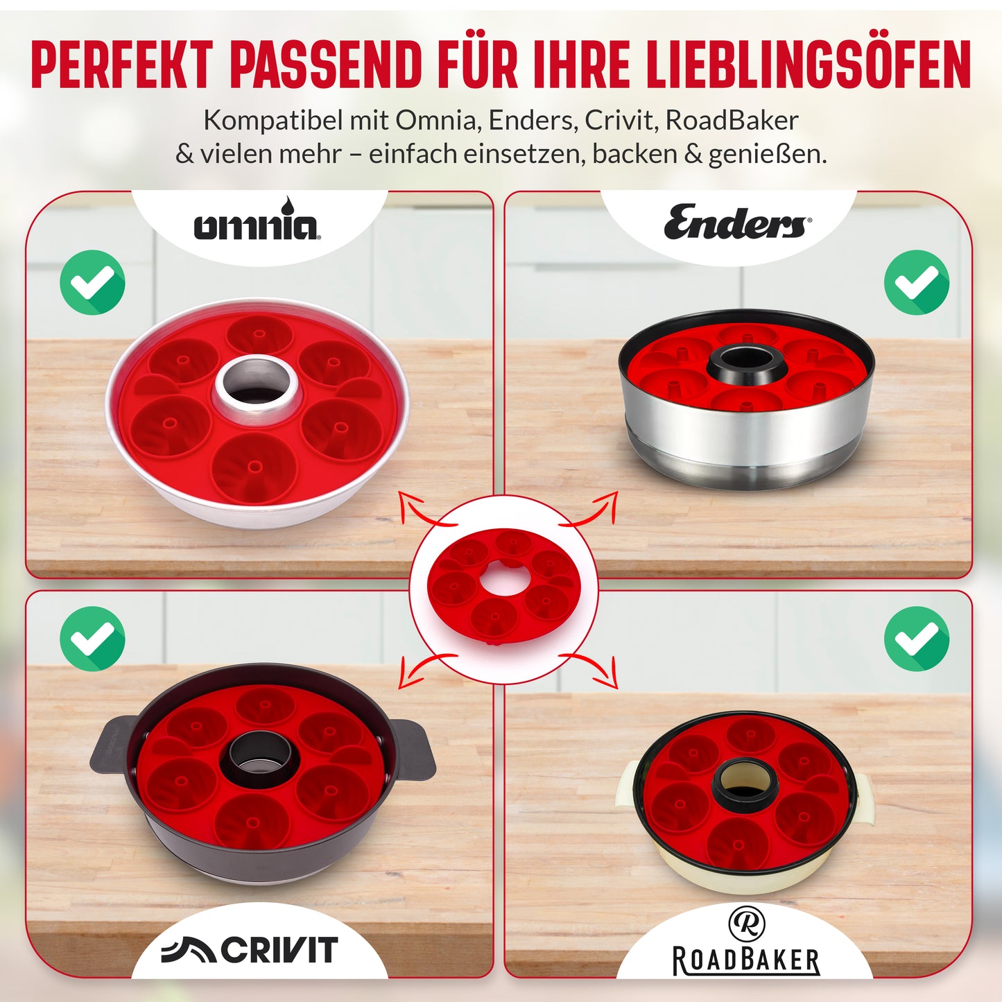 Gugelhupf Einsatz 6 Mulden kompatibel mit Omnia Campingbackofen – lebensmittelecht & hitzebeständig bis 260 °C – Zubehör für Mini Gugelhupfe