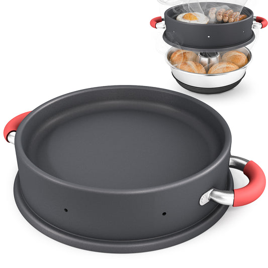 campiform® Pfannendeckel kompatibel mit Omnia Camping Backofen – Patent angemeldetes 2-in-1 Bratdeckel-System aus Aluminium mit PTFE Antihaftbeschichtung – Ideal für Bacon, Eier, Würstchen & mehr