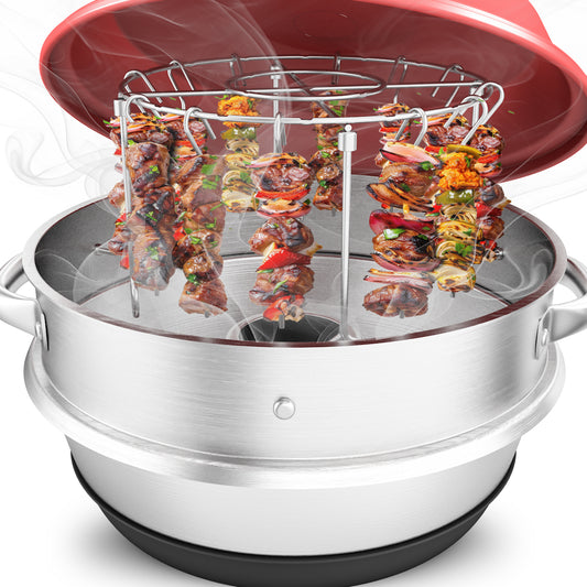 campiform Spießhalter-System mit 20 Edelstahl-Spießen & Erhöhungsring für Omnia Campingbackofen, Zubehör, Lebensmittelechter Spießeinsatz aus Edelstahl, Perfekt für Fleisch, Gemüse, Camping