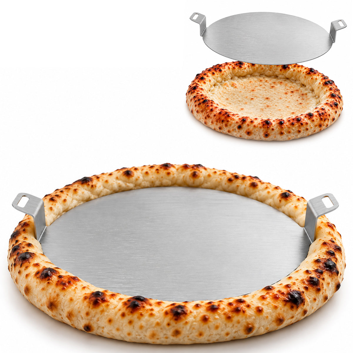 Blind Bake Platte für Pizza aus Edelstahl – Pizzateig Beschwerer mit 2 Griffen – für flache Pizzamitte & luftigen Rand – Blind Baking Pizzazubehör für Pizzaofen & Backofen