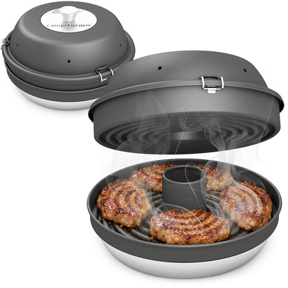 CAMPIFORM Camping Kontaktgrill & Campingofen - zum PATENT angemeldete Innovation – 2-in-1 Grill- und Back-System für Campingkocher – beidseitiges Kontaktgrillen, kompakt & modular – für Fleisch, Gemüse, Sandwiches & mehr