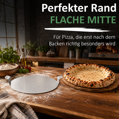 Blind Bake Platte für Pizza aus Edelstahl – Pizzateig Beschwerer mit 2 Griffen – für flache Pizzamitte & luftigen Rand – Blind Baking Pizzazubehör für Pizzaofen & Backofen