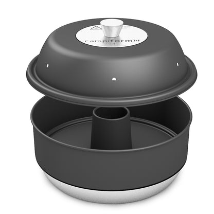 CAMPIFORM Camping Kontaktgrill & Campingofen - zum PATENT angemeldete Innovation – 2-in-1 Grill- und Back-System für Campingkocher – beidseitiges Kontaktgrillen, kompakt & modular – für Fleisch, Gemüse, Sandwiches & mehr