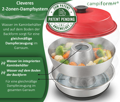 JETZT VORBESTELLBAR: CAMPIFORM® Dampfgareinsatz für Omnia Camping Backofen | Patent angemeldete Innovation | Edelstahl Dampfgar-Einsatz | Schonendes Dampfgaren | Zubehör