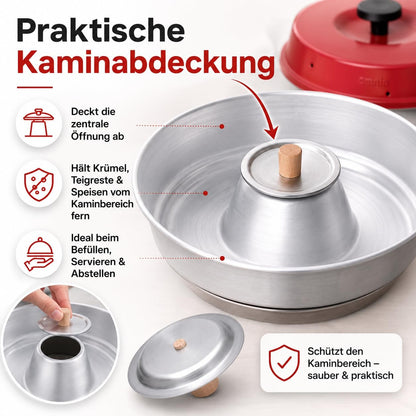 Kaminabdeckung für Camping Backofen, Trichterdeckel, Kappe für zentrales Loch, kompatibel mit Omnia, Enders Vamo, Roadbaker & Crivit, mit Holzgriff