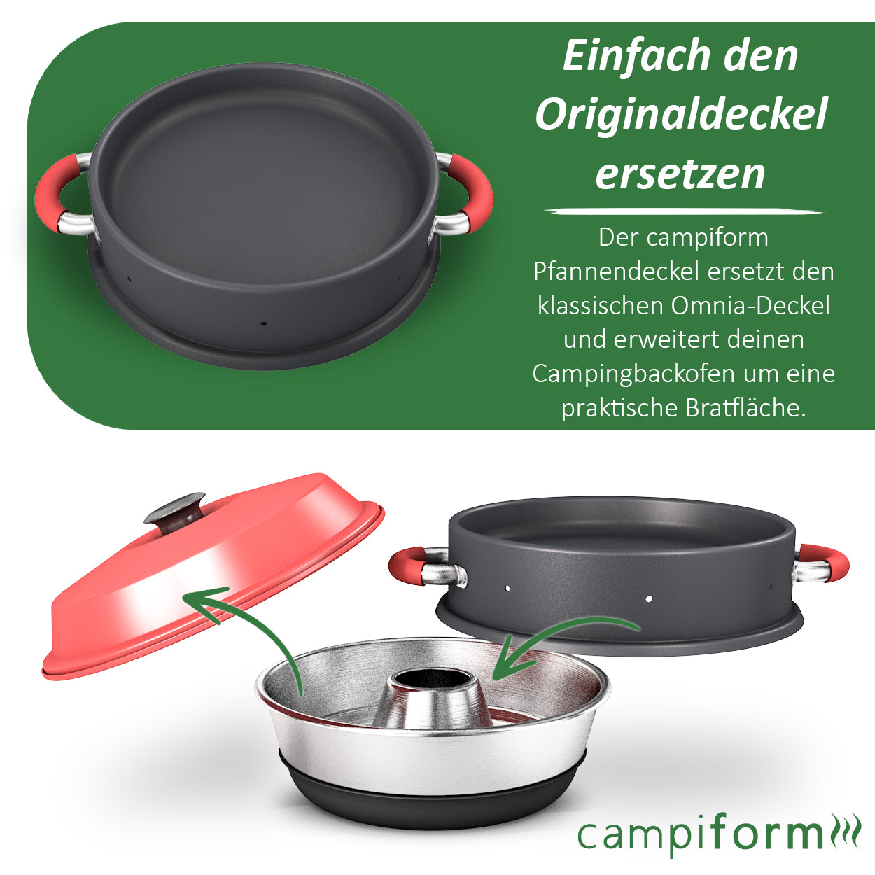Aufgrund hoher Nachfrage: Versand am 26.06.2026 – campiform Pfannendeckel kompatibel mit Omnia Camping Backofen – Patent angemeldetes 2-in-1 Bratdeckel-System aus Aluminium mit PTFE Antihaftbeschichtung – Ideal für Bacon, Eier, Würstchen & mehr