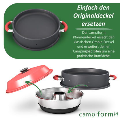 Aufgrund hoher Nachfrage: Versand am 26.06.2026 – campiform Pfannendeckel kompatibel mit Omnia Camping Backofen – Patent angemeldetes 2-in-1 Bratdeckel-System aus Aluminium mit PTFE Antihaftbeschichtung – Ideal für Bacon, Eier, Würstchen & mehr