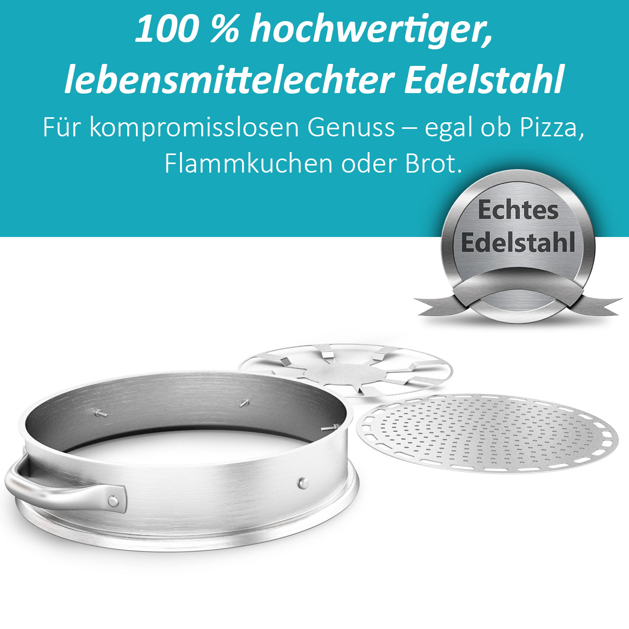 Pizzaaufsatz (NEUE VERSION) kompatibel mit Omnia Camping Backofen – Vollflächiger Backeinsatz aus Edelstahl – Lebensmittelecht – Kein Loch in der Mitte – Für Pizza, Flammkuchen & mehr, Zubehör