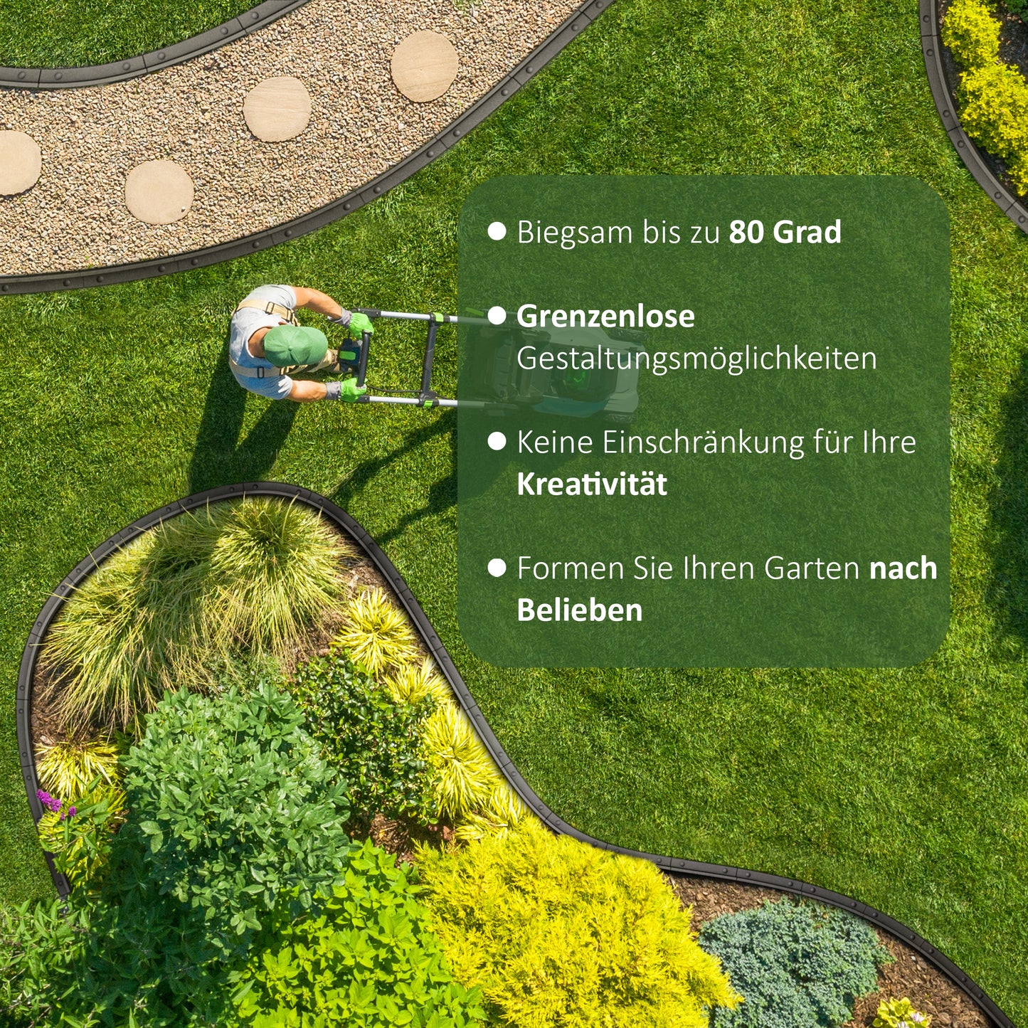 ZauberKante® - Flexible Rasenkante aus hochwertigem Gummi | Perfekte Beetumrandung, Beeteinfassung & Mähkante | biegsam für einfache Anpassung