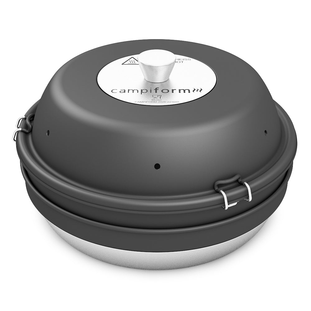 CAMPIFORM Camping Kontaktgrill & Campingofen - zum PATENT angemeldete Innovation – 2-in-1 Grill- und Back-System für Campingkocher – beidseitiges Kontaktgrillen, kompakt & modular – für Fleisch, Gemüse, Sandwiches & mehr