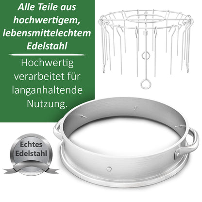 campiform Spießhalter-System mit 20 Edelstahl-Spießen & Erhöhungsring für Omnia Campingbackofen, Zubehör, Lebensmittelechter Spießeinsatz aus Edelstahl, Perfekt für Fleisch, Gemüse, Camping