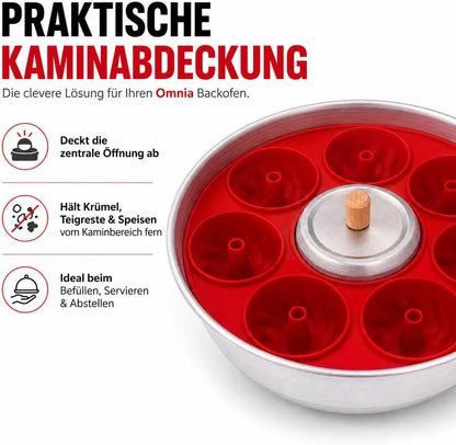Kaminabdeckung für Camping Backofen, Trichterdeckel, Kappe für zentrales Loch, kompatibel mit Omnia, Enders Vamo, Roadbaker & Crivit, mit Holzgriff